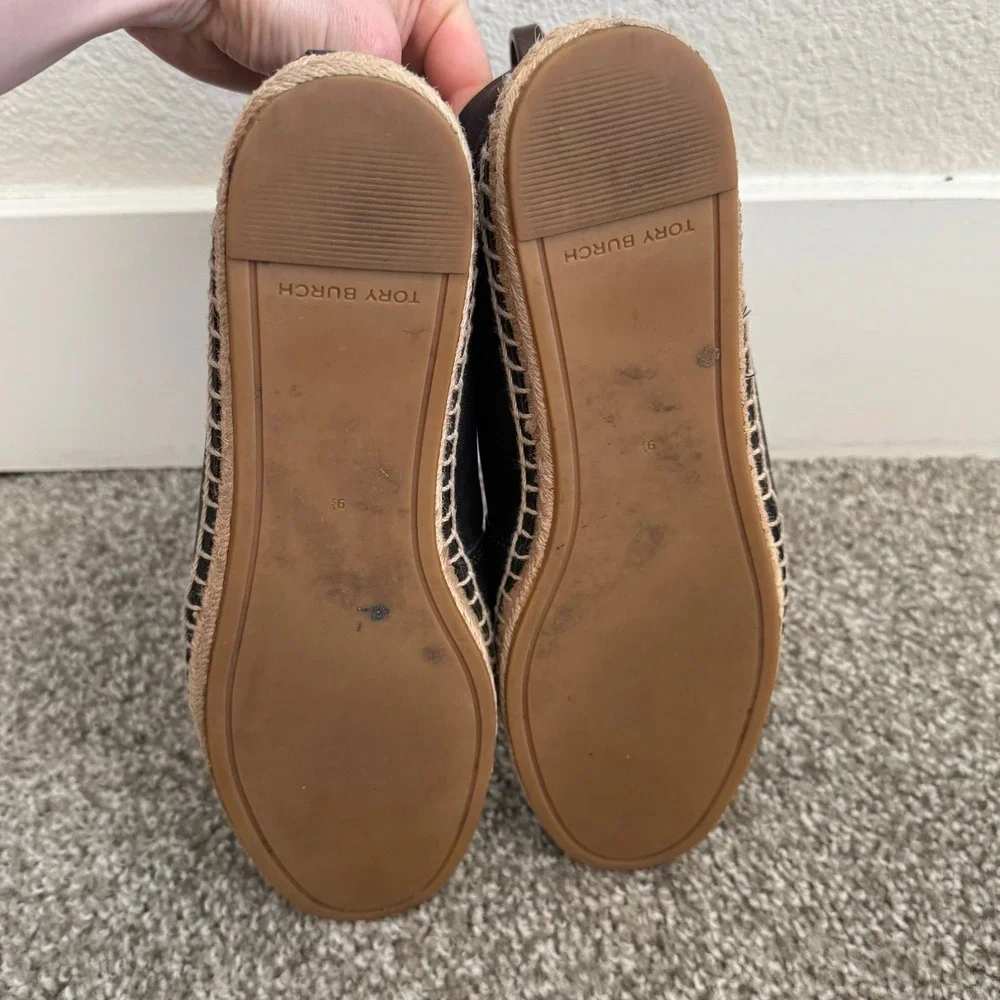 Tory Burch Black Nappa Leather Color Slip On Espadrille Flats‎ 9.5 Quiet Luxury